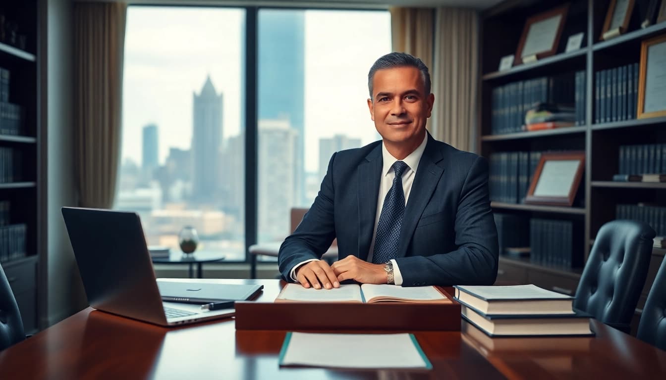Eminent domain lawyer working in a professional office, demonstrating legal expertise and commitment.