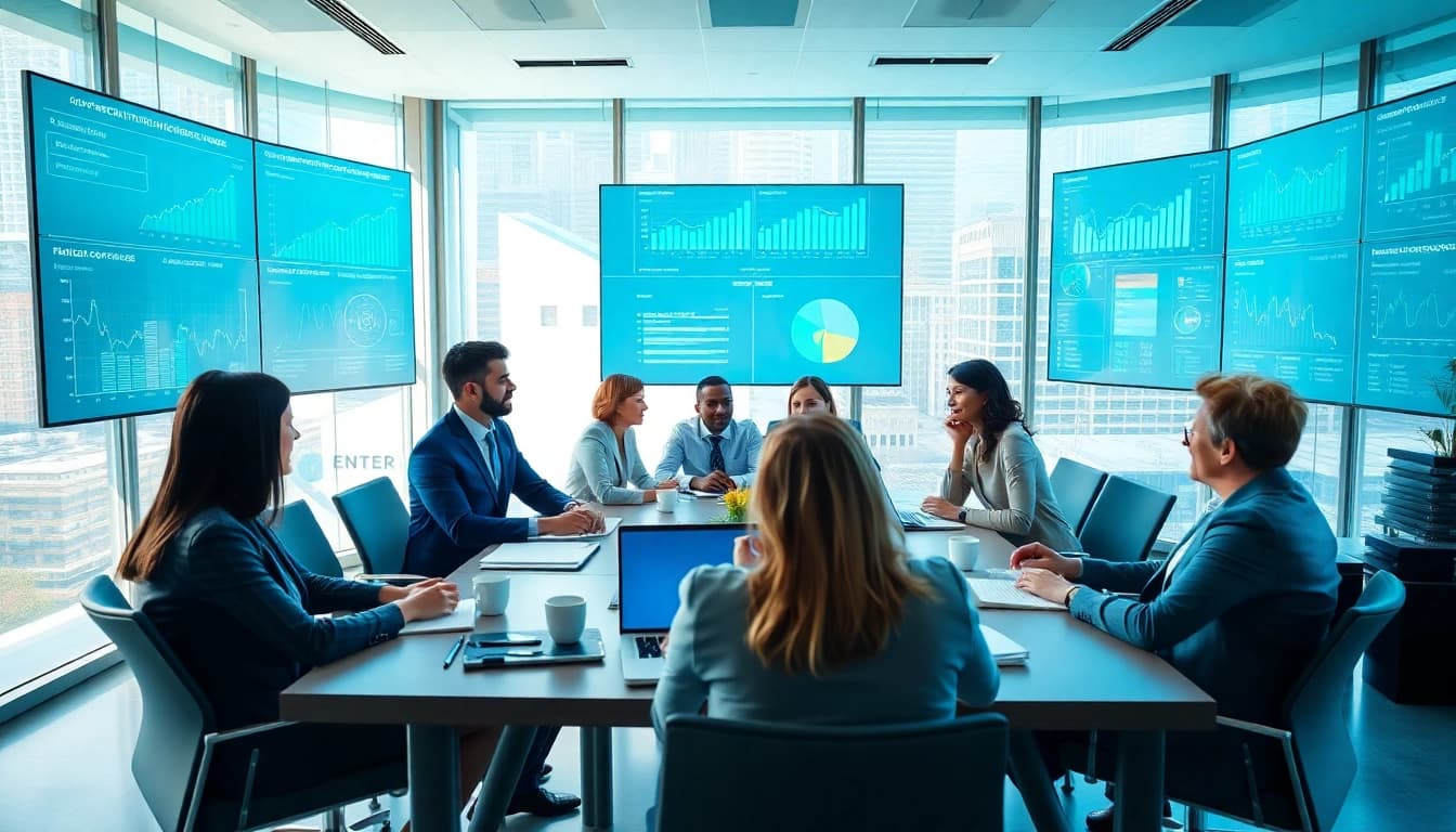 Improve your competitive intelligence with a strategic meeting showcasing real-time data analysis.