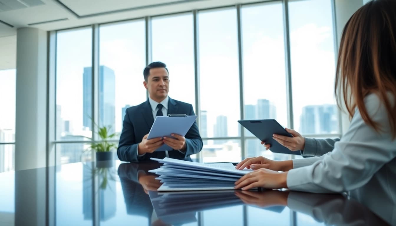 Client receives guidance from a Florida Public Adjuster in a modern office setting.
