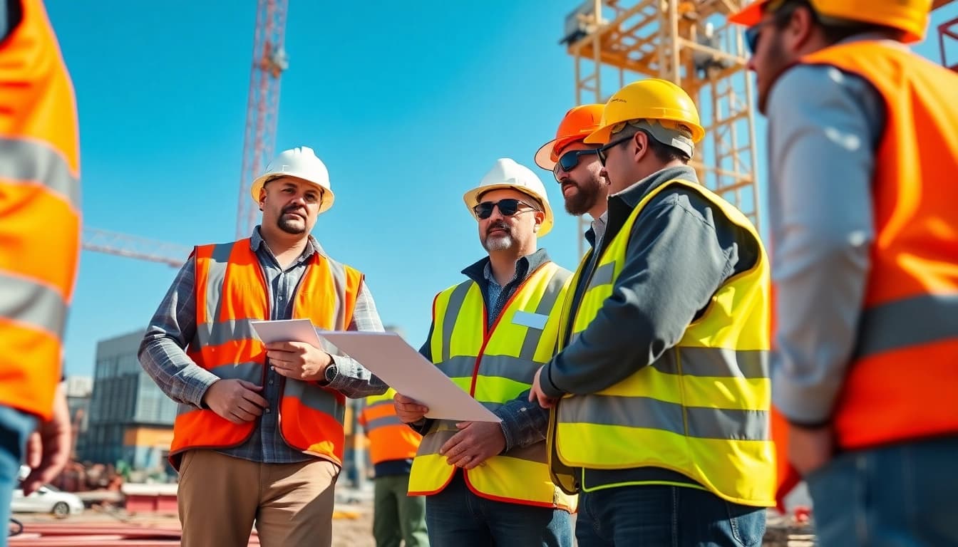 Construction safety programs in action as workers participate in a safety training session on-site.