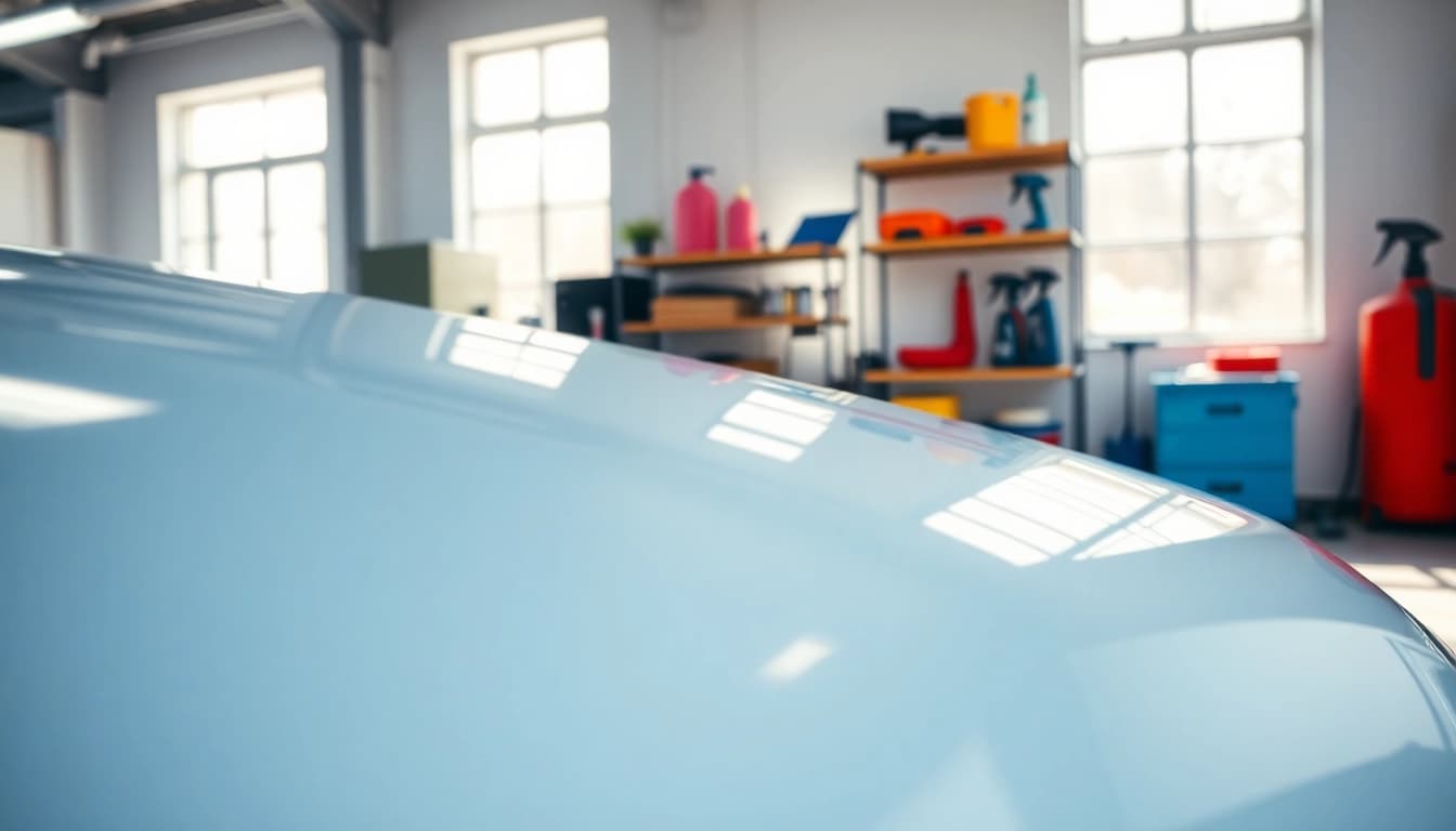 Experience expert car wax service near me in a bright and organized auto detailing bay.