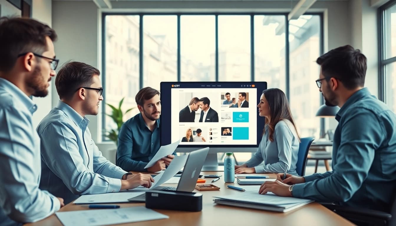 Webdesign Braunschweig: Kreativteam arbeitet an modernem Webdesign-Projekt in Büro.