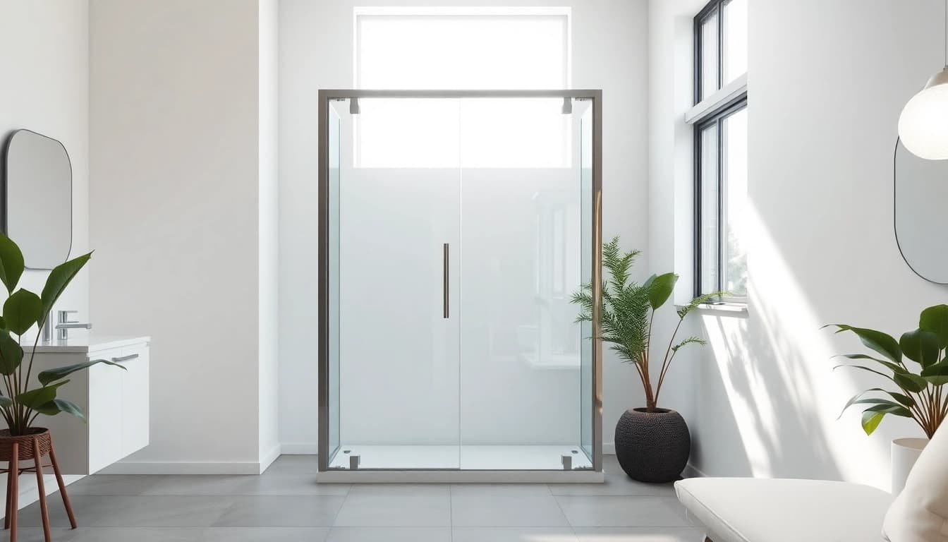 View a stylish semi-frameless shower screen that enhances modern bathroom aesthetics.