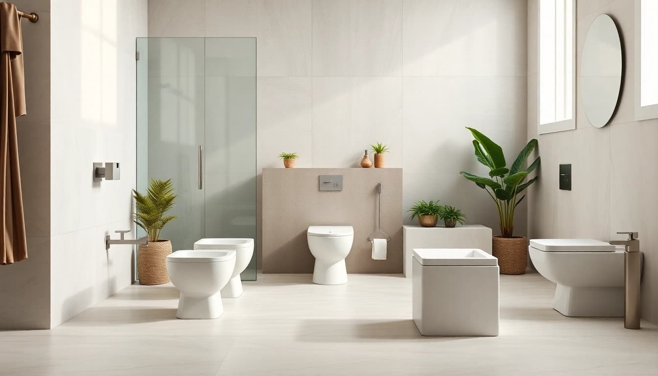 Copri wc elegante in un moderno bagno con dettagli raffinati e accessori coordinati.