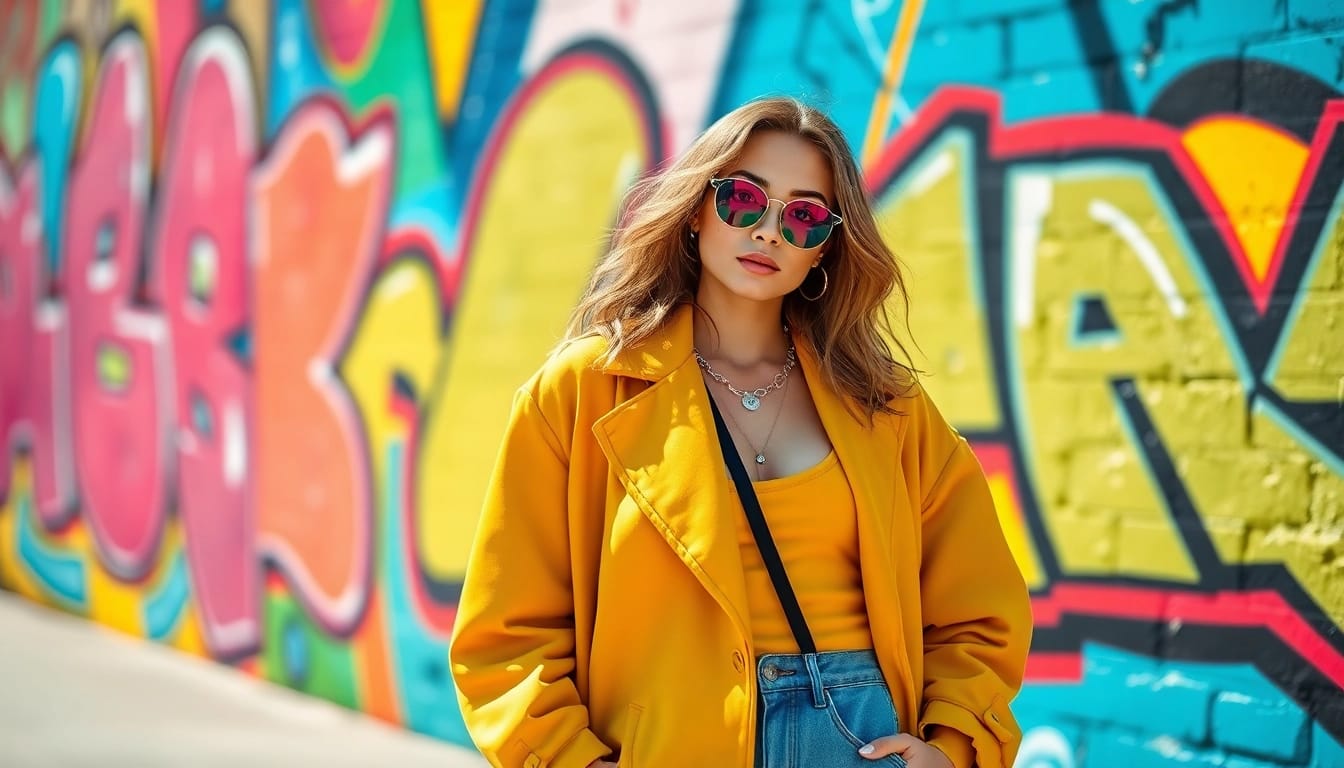 Showcase contemporary Fashion trends with a model in an urban setting.