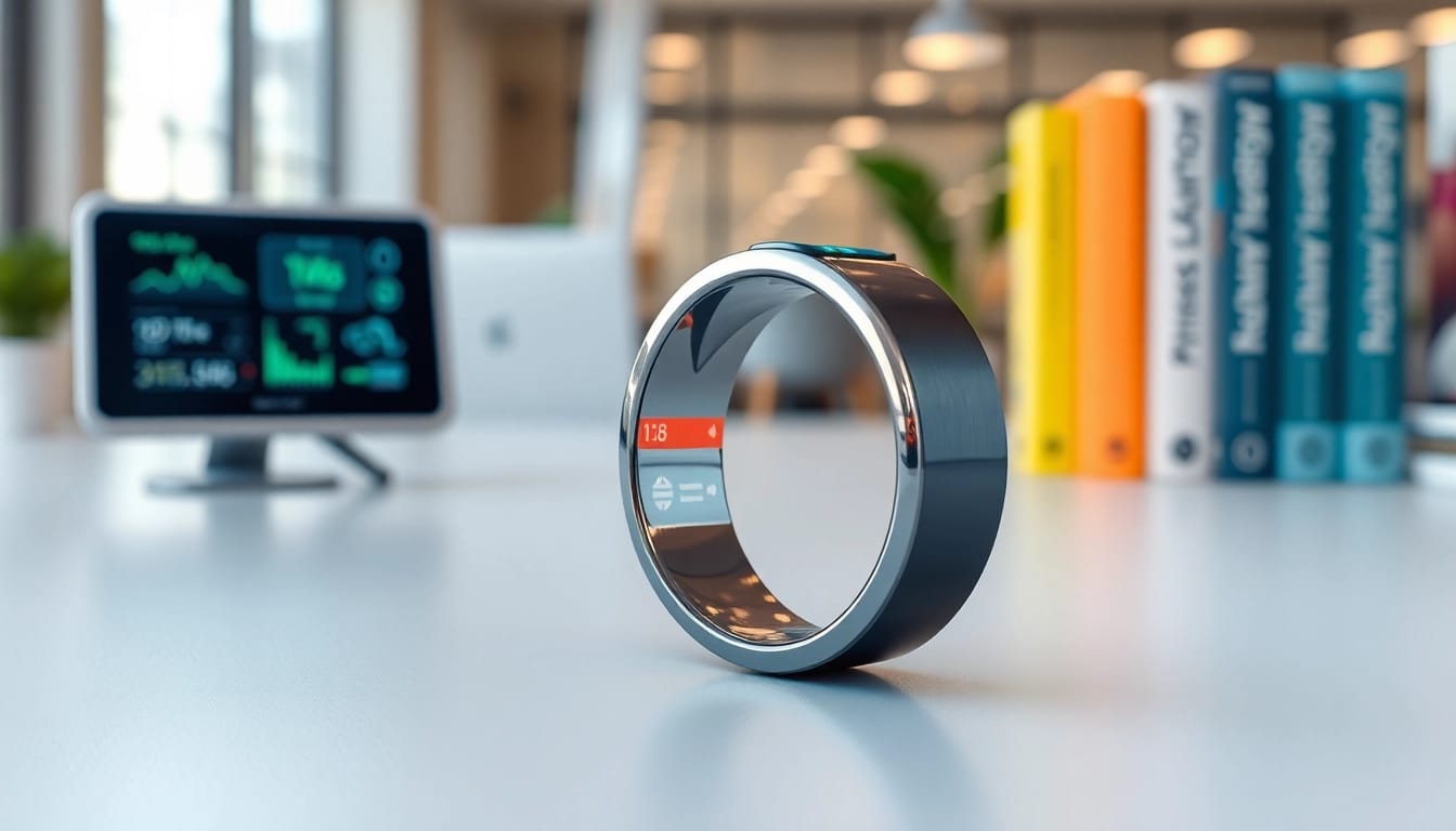Showcasing the Smart Health Ring with sleek design and health features.