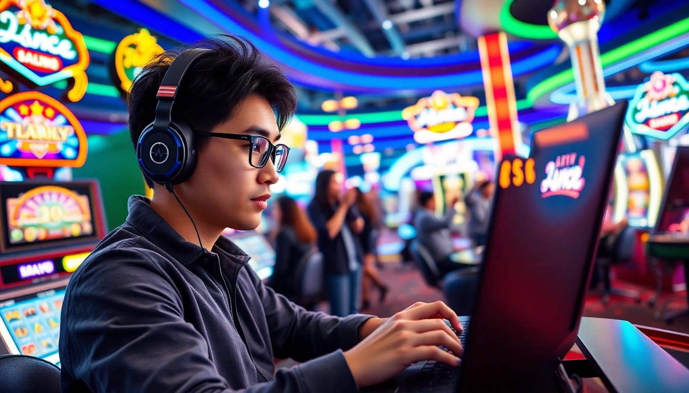 Menampilkan Asialive88 Login game dengan pemain yang antusias di kasino modern.