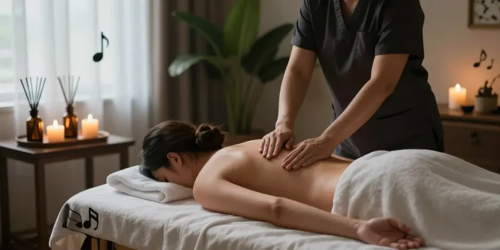 Relaxing 인덕원출장마사지 session in a tranquil spa setting with calming elements.