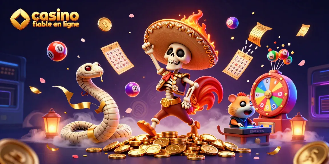Scène dynamique avec un rooster mariachi dansant sur des pièces d'or, symbolisant un casino fiable en ligne.