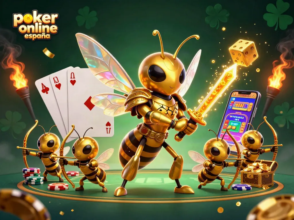 Juega al póker online España con una emocionante escena llena de acción y premios.