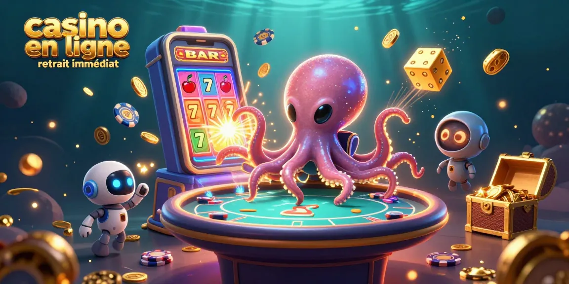 Jouez à casino en ligne retrait immédiat avec un octopus et un robot dans un univers de jeux animés.