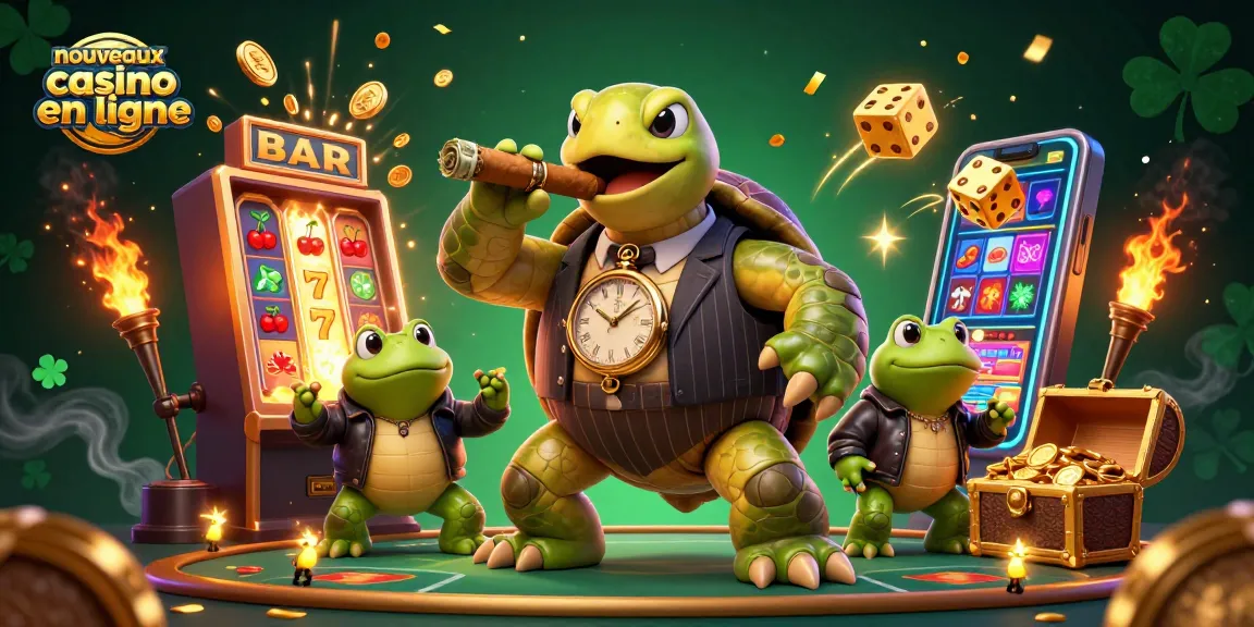 Découvrez de nouveaux casinos en ligne avec une scène animée de tortue et grenouilles à thème de jeu.