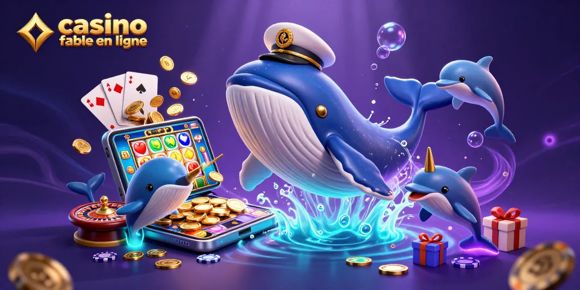 Illustration dynamique représentant un casino fiable en ligne avec des personnages marins et des éléments de jeu.