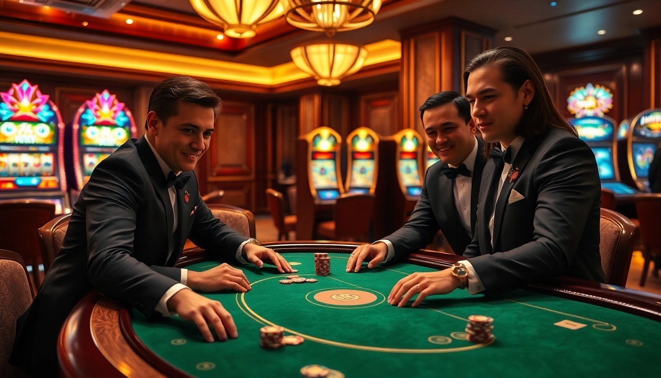 Người chơi trải nghiệm những khoảnh khắc hồi hộp tại bàn poker tik 88 trong một môi trường casino sang trọng.
