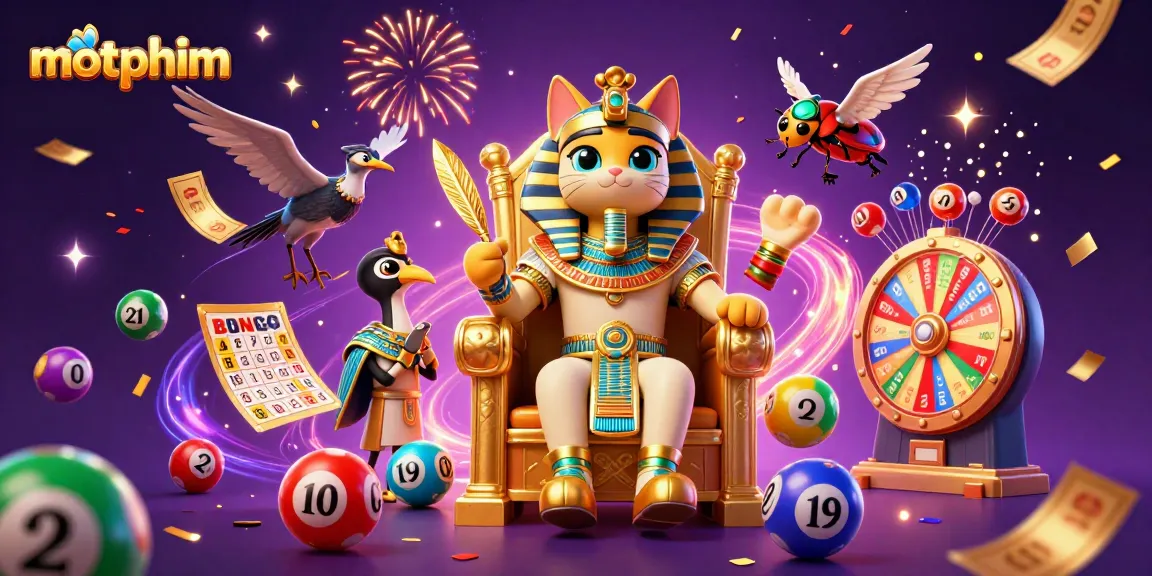 motphim showcases exhilarating casino energy with a dynamic scene of lottery elements and 3D characters.