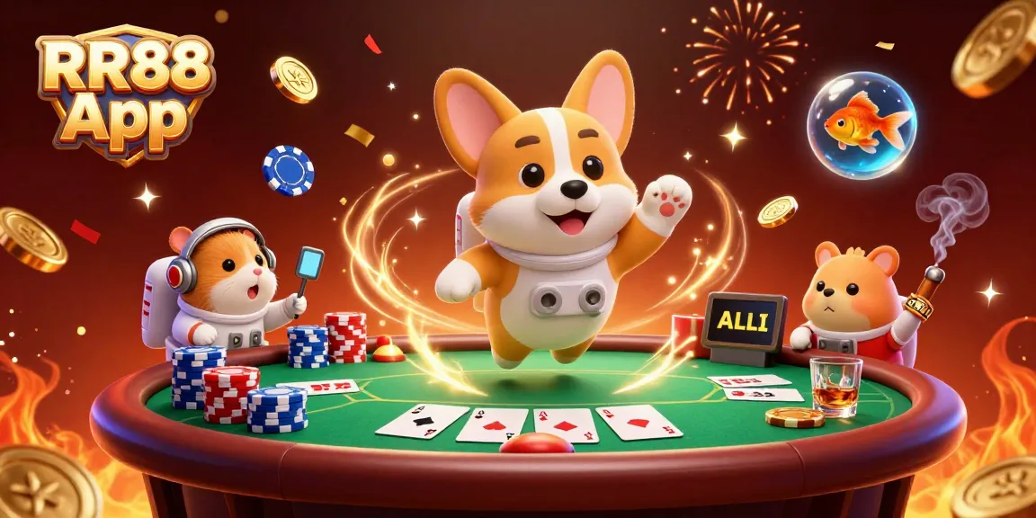 Experience exciting gameplay with RR88 App, featuring a corgi in a casino space station.