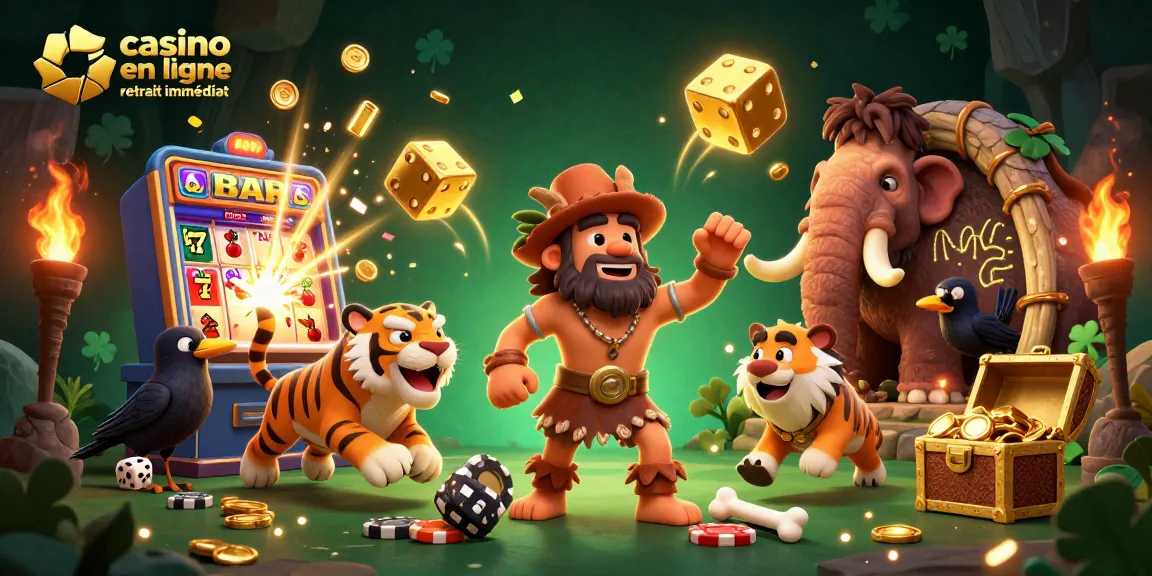 Profitez d'une ambiance immersive de casino en ligne retrait immédiat avec un duo de personnages animés.