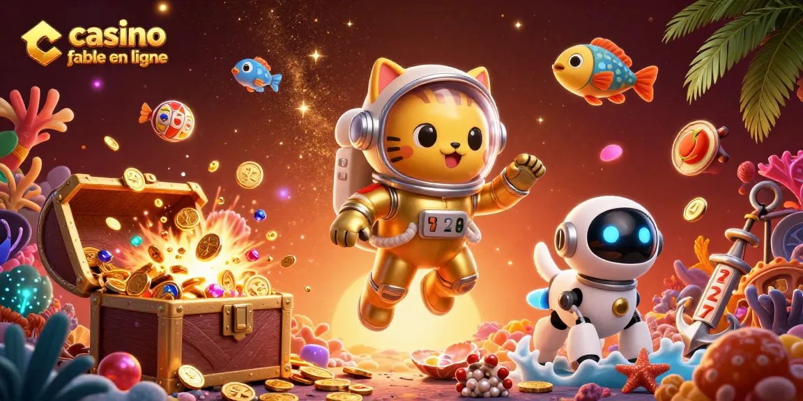 Découvrez un cadre captivant de casino fiable en ligne avec un chat astronaute et des éléments de jeu colorés.
