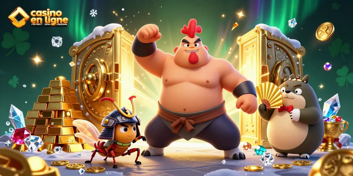 Découvrez l'illustration dynamique d'un casino en ligne retrait immédiat, avec un sumo et un cricket au combat