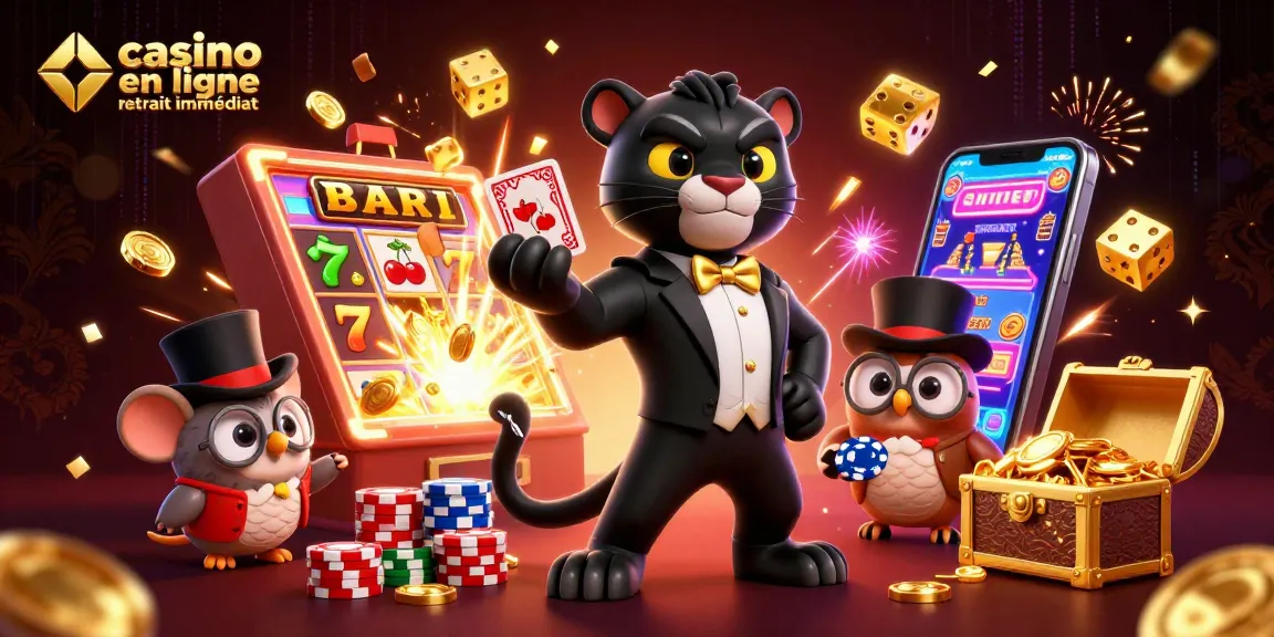 Casino en ligne retrait immédiat: Profitez des jeux dans une scène festive avec des personnages animés.