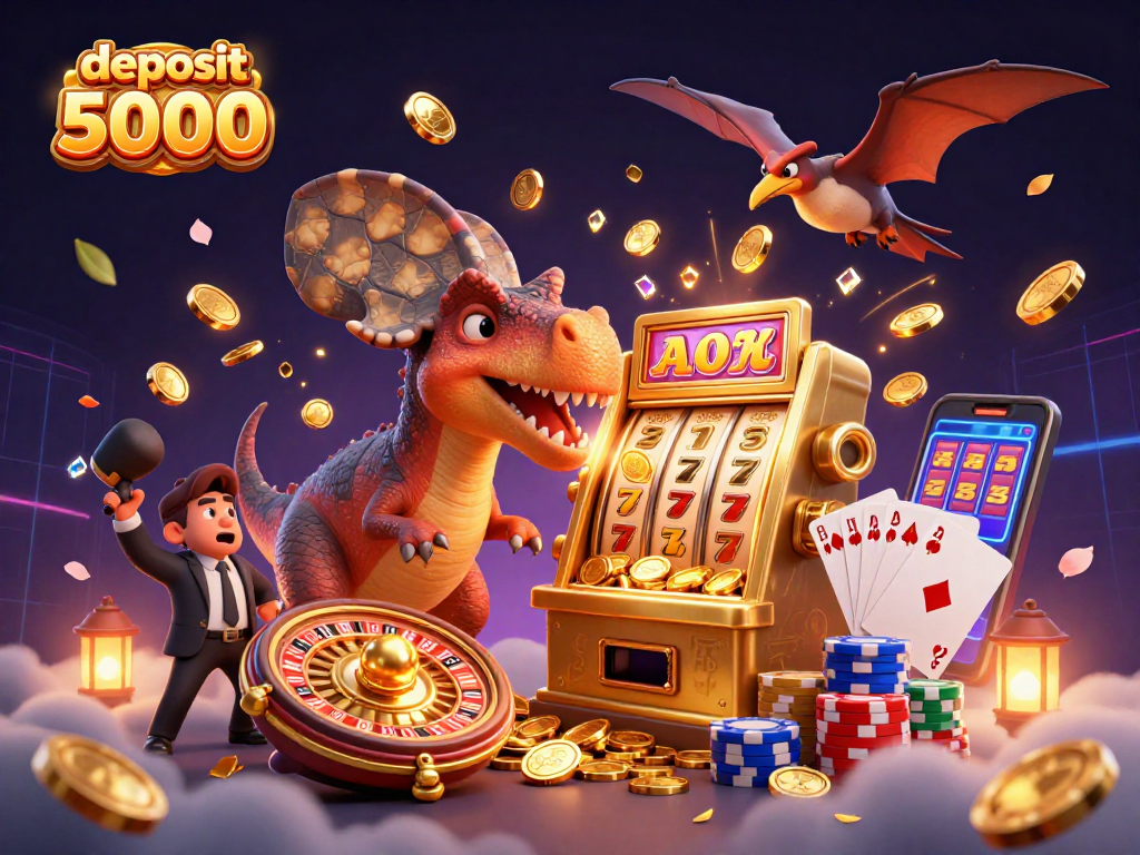 Experience the thrill of deposit 5000 while a dinosaur wins on a jackpot slot machine