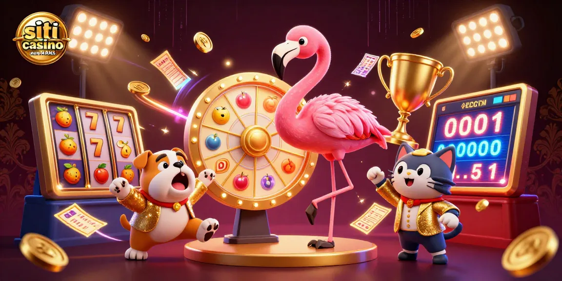 Illustrazione 3D vivace di giochi d'azzardo, con elementi di siti casino non AAMS, slot e premi scintillanti.