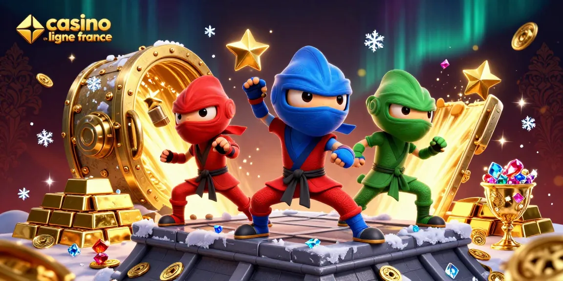 Illustration dynamique des ninjas caméléons en synchronisation, ambiance de casino en ligne France