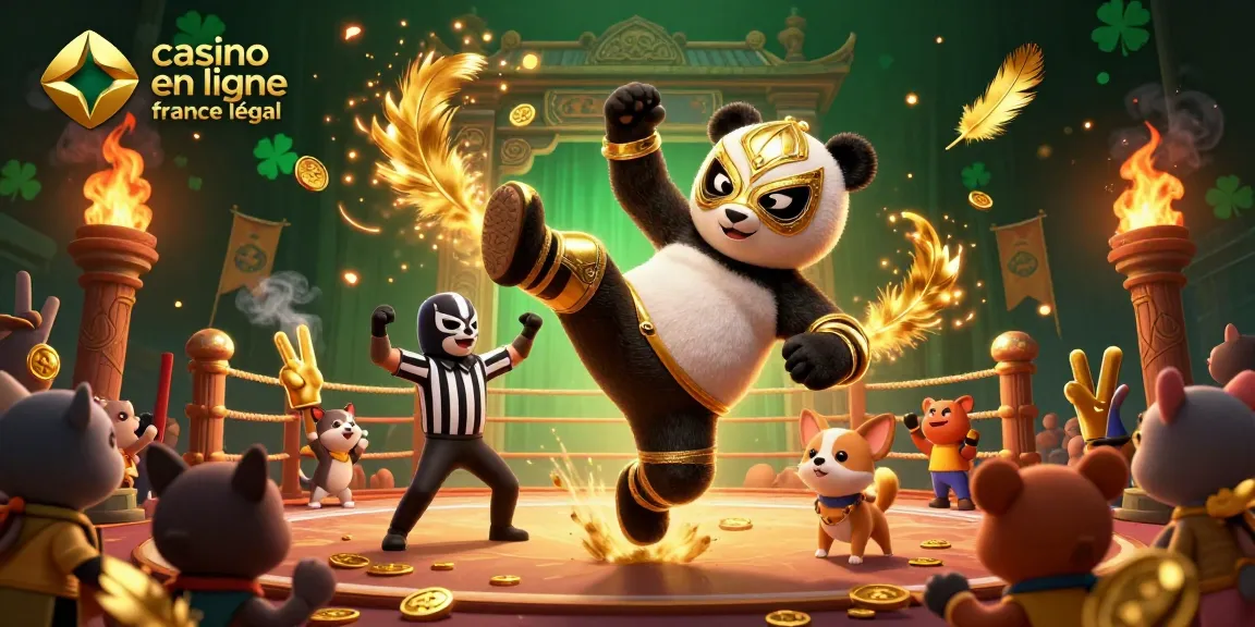 Vivez l'excitation du casino en ligne légal en France avec un panda lutteur dans un combat épique.