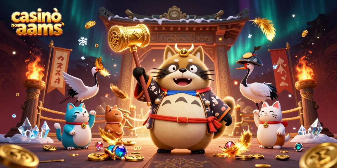 Gioca nei casinò non AAMS con il tanuki fortunato e i gatti maneki-neko in un'illustrazione colorata e vivace.
