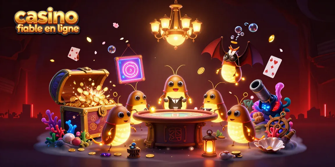 Illustration captivante de casino fiable en ligne avec des lucioles illuminant la scène.