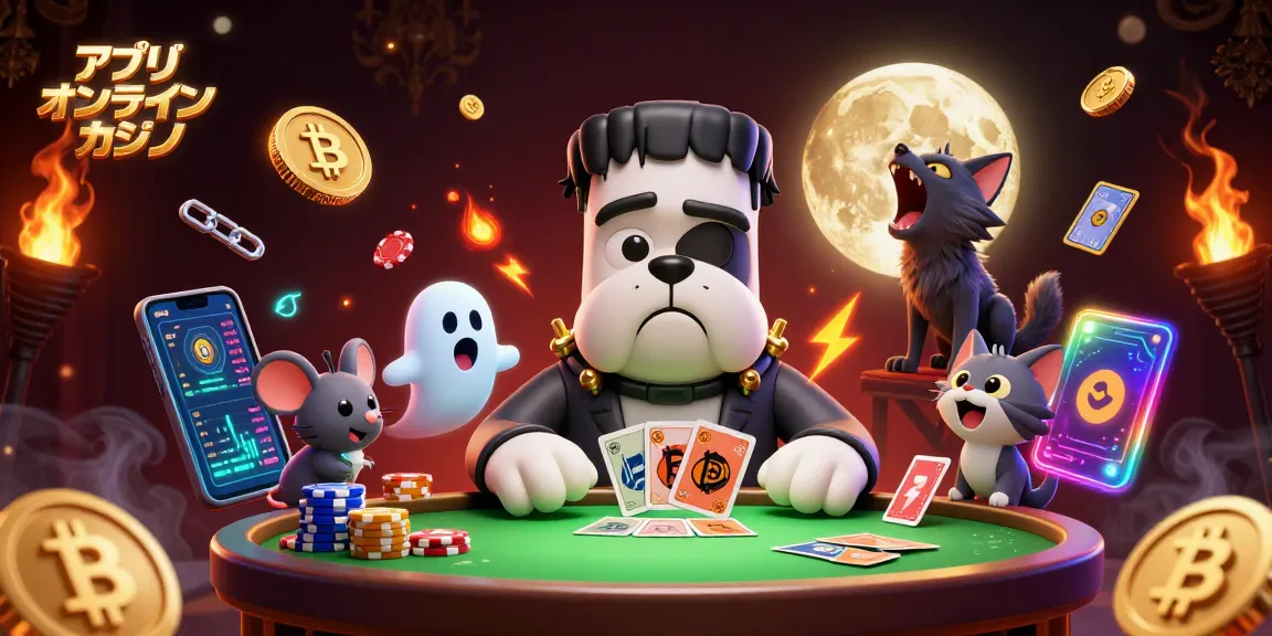 アプリ オンラインカジノでスリリングなカードゲームを楽しむフランケンシュタインのブルドッグ。