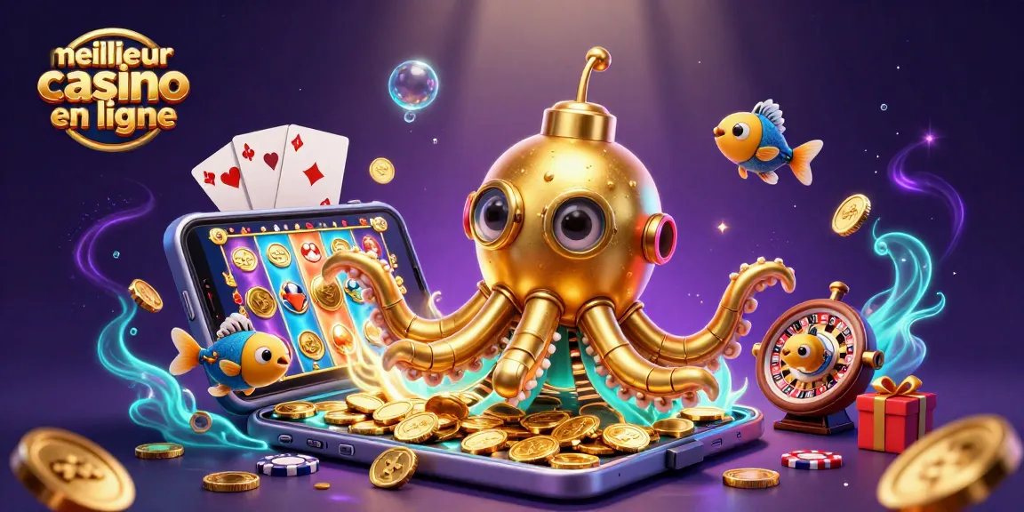 Découvrez le meilleur casino en ligne avec une illustration dynamique d'un kraken et des jeux de casino.