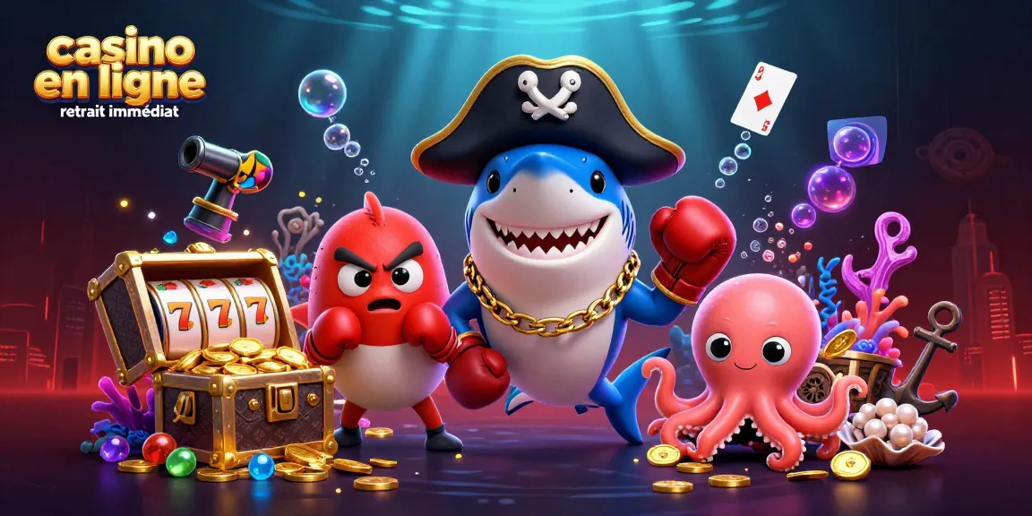 Découvrez un univers de gains avec le casino en ligne retrait immédiat où un requin pirate et ses amis s'amusent sous l'eau.