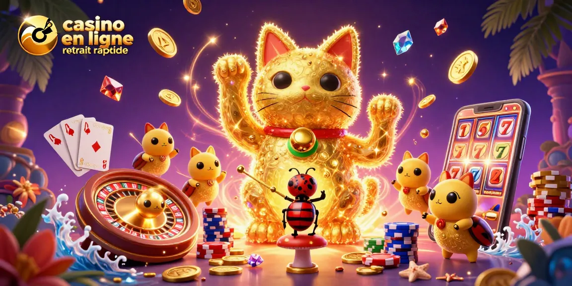Vivez la magie des casinos avec casino en ligne retrait rapide, un incroyable chat porte-bonheur aux symboles de jeu scintillants.