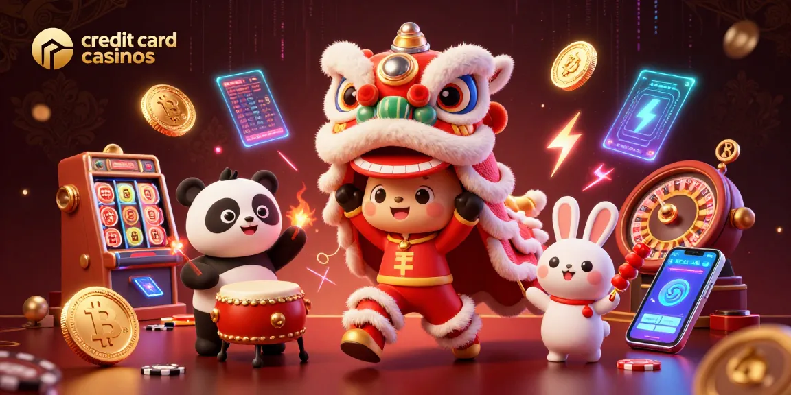 Experience the excitement at credit card casinos with lively characters and vibrant gambling elements.