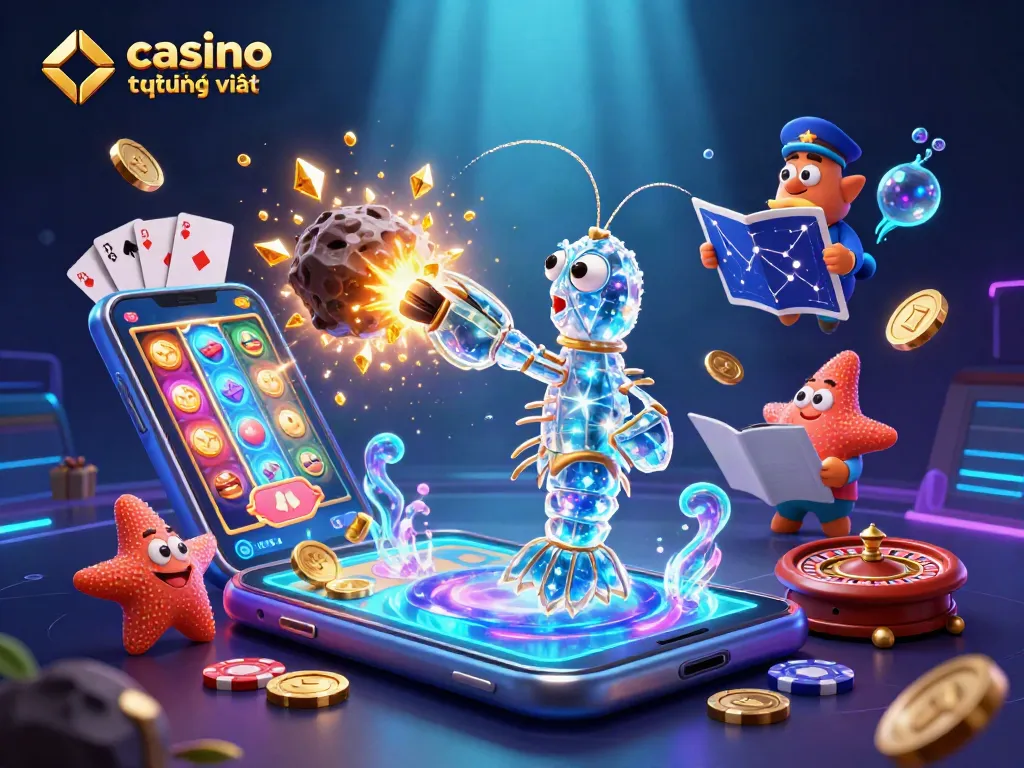 Các trò chơi casino trực tuyến việt nam với hình ảnh sống động của sushi mantis và kho báu, tương tác đầy màu sắc