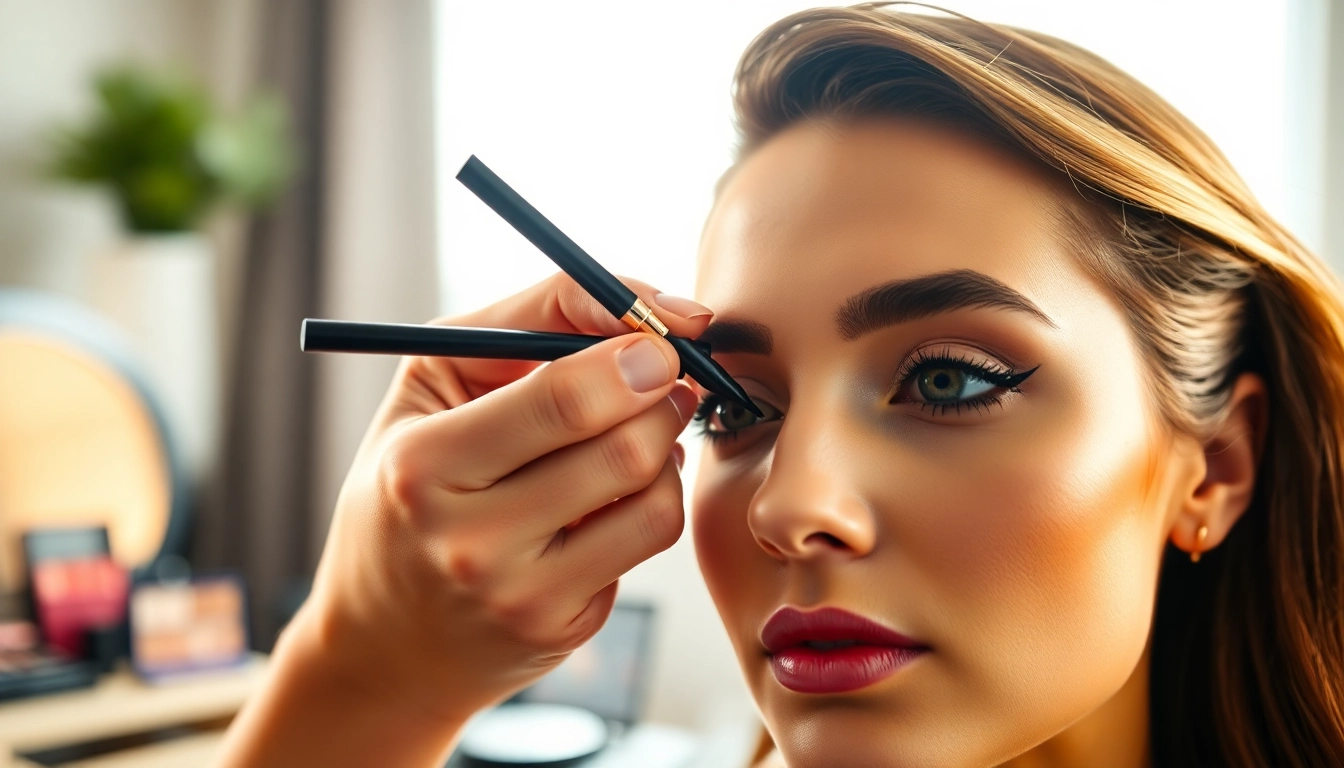 Apply tattoo eyeliner pen for precise, long-lasting eyeliner looks on models.