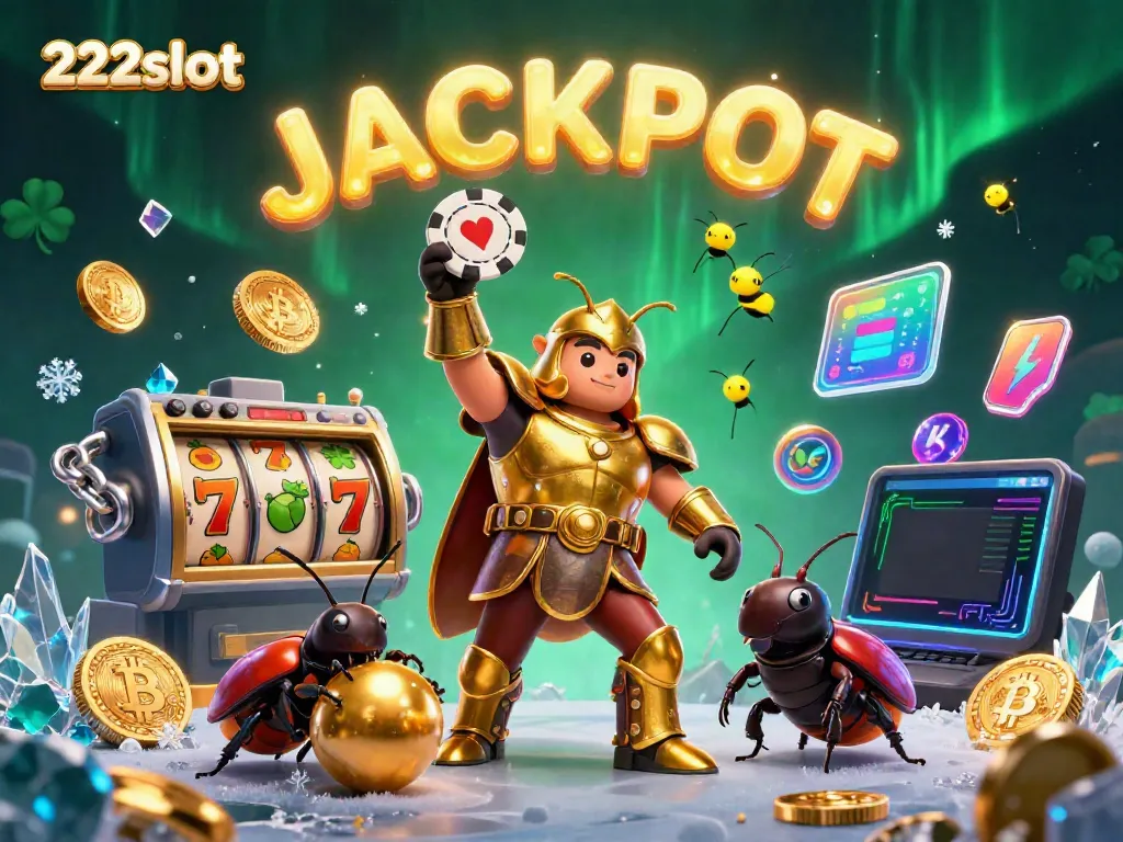 Visual jackpot menakjubkan di 222slot dengan karakter serangga bersenjatakan chip poker dan elemen permainan