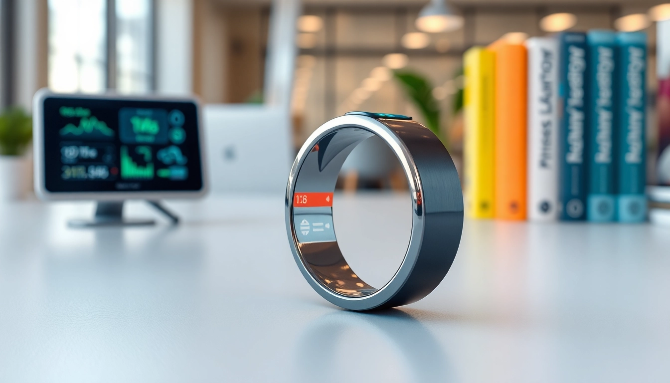 Showcasing the Smart Health Ring with sleek design and health features.