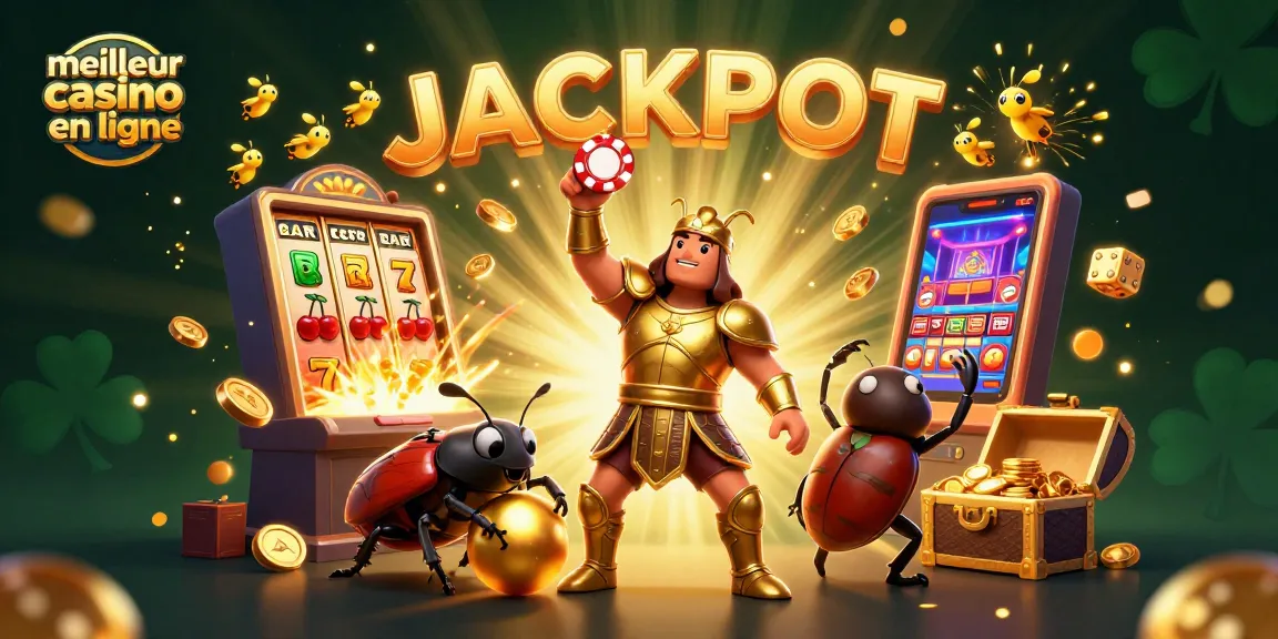 Jouez au meilleur casino en ligne avec une illustration captivante de coccinelles et des jackpots.
