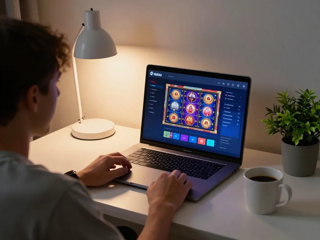 Nohu gamers strategizing at home with online slot displays and cozy ambiance