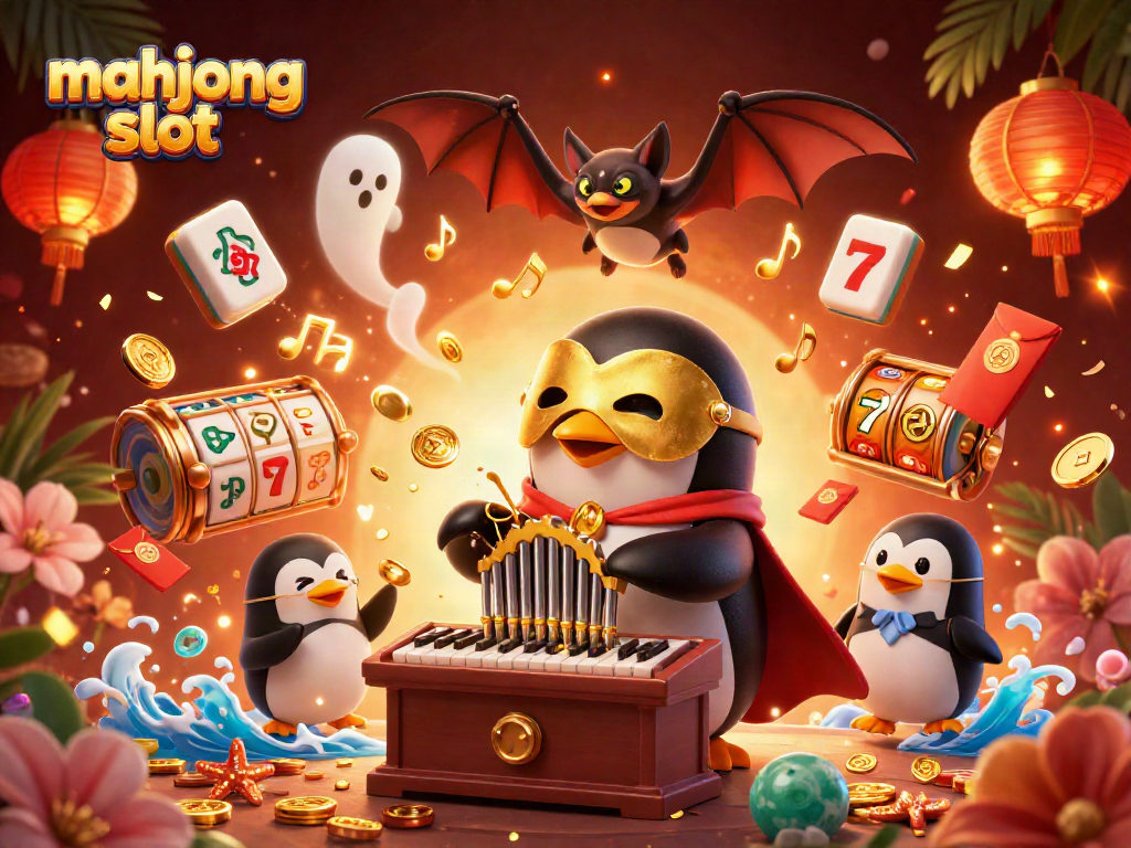 Engage with the mahjong slot experience featuring a vibrant 3D illustration of treasures and characters.