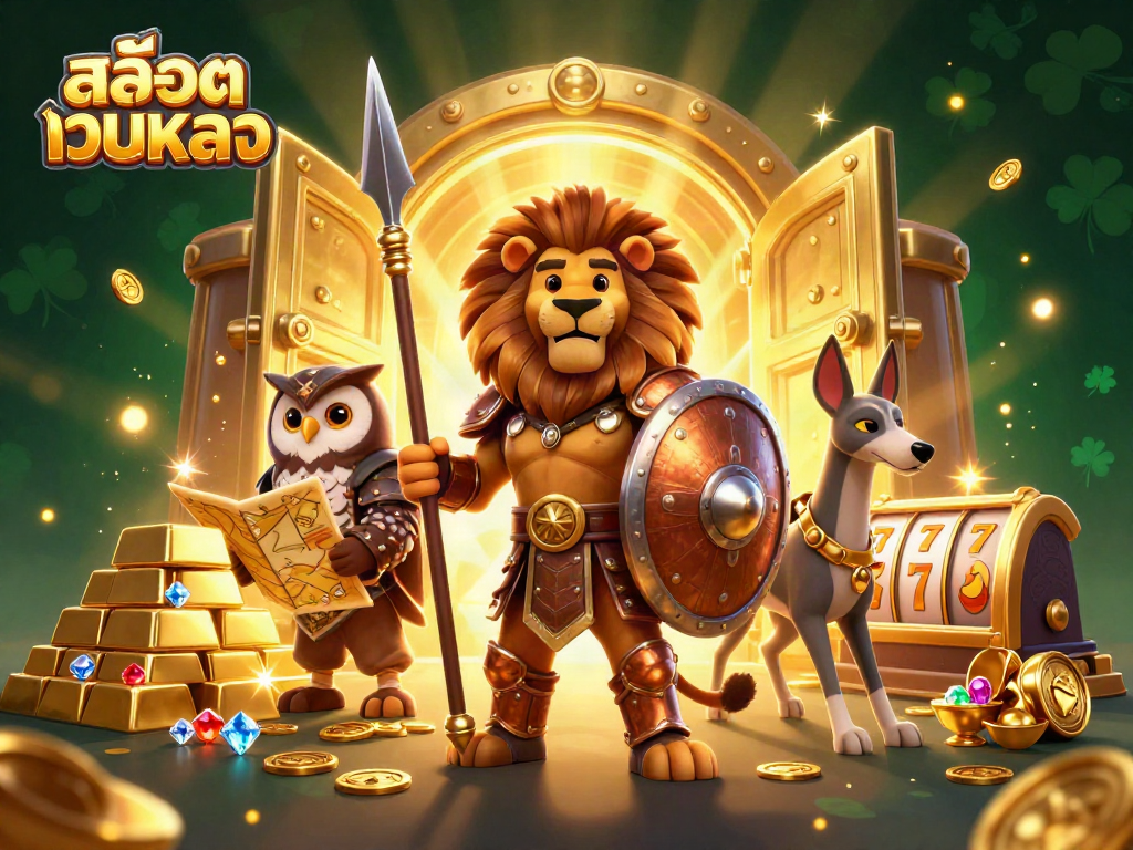 Experience สล็อตเว็บตรง adventure with jackpot symbols and treasure in a vibrant 3D scene