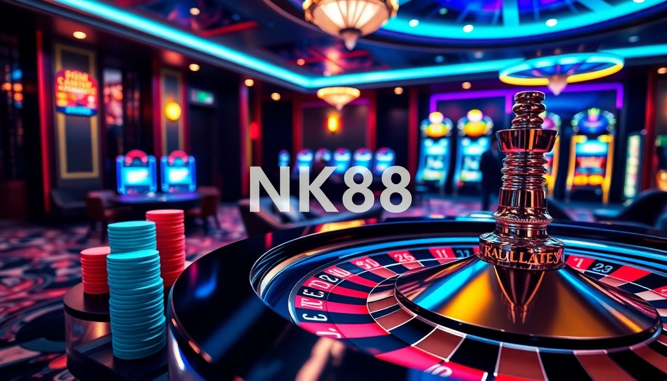 Experience the excitement of NK88 casino gaming with vibrant roulette and lively players.