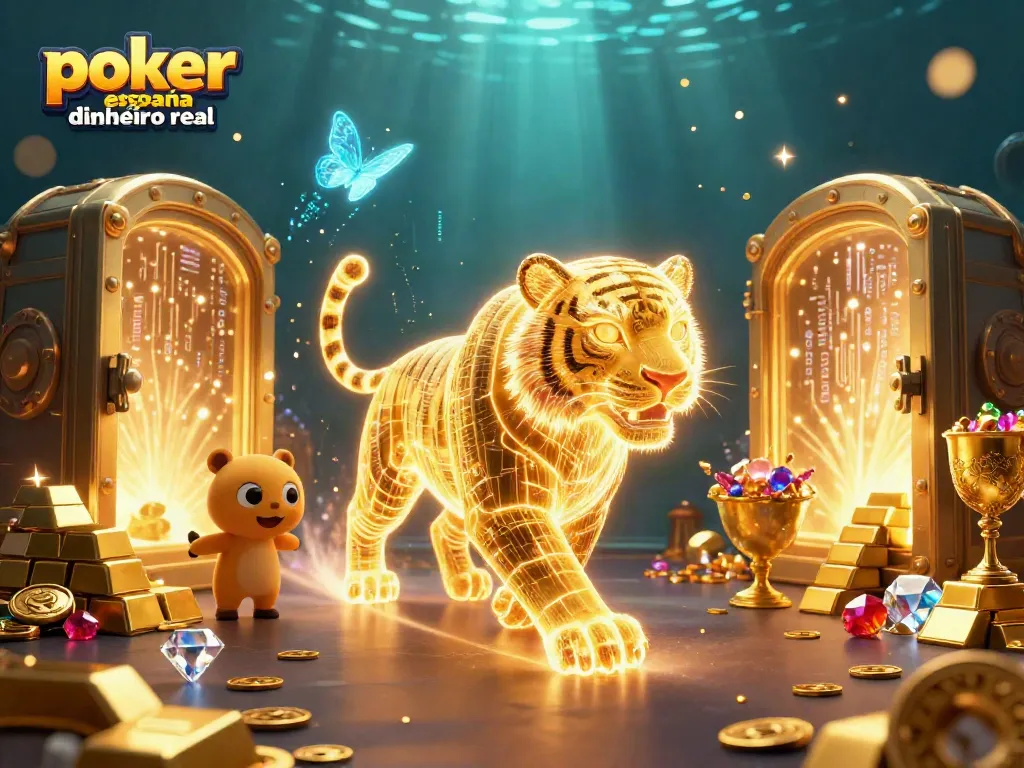 Disfruta del poker online españa dinero real en un paisaje de casino digital lleno de luz y tesoros.