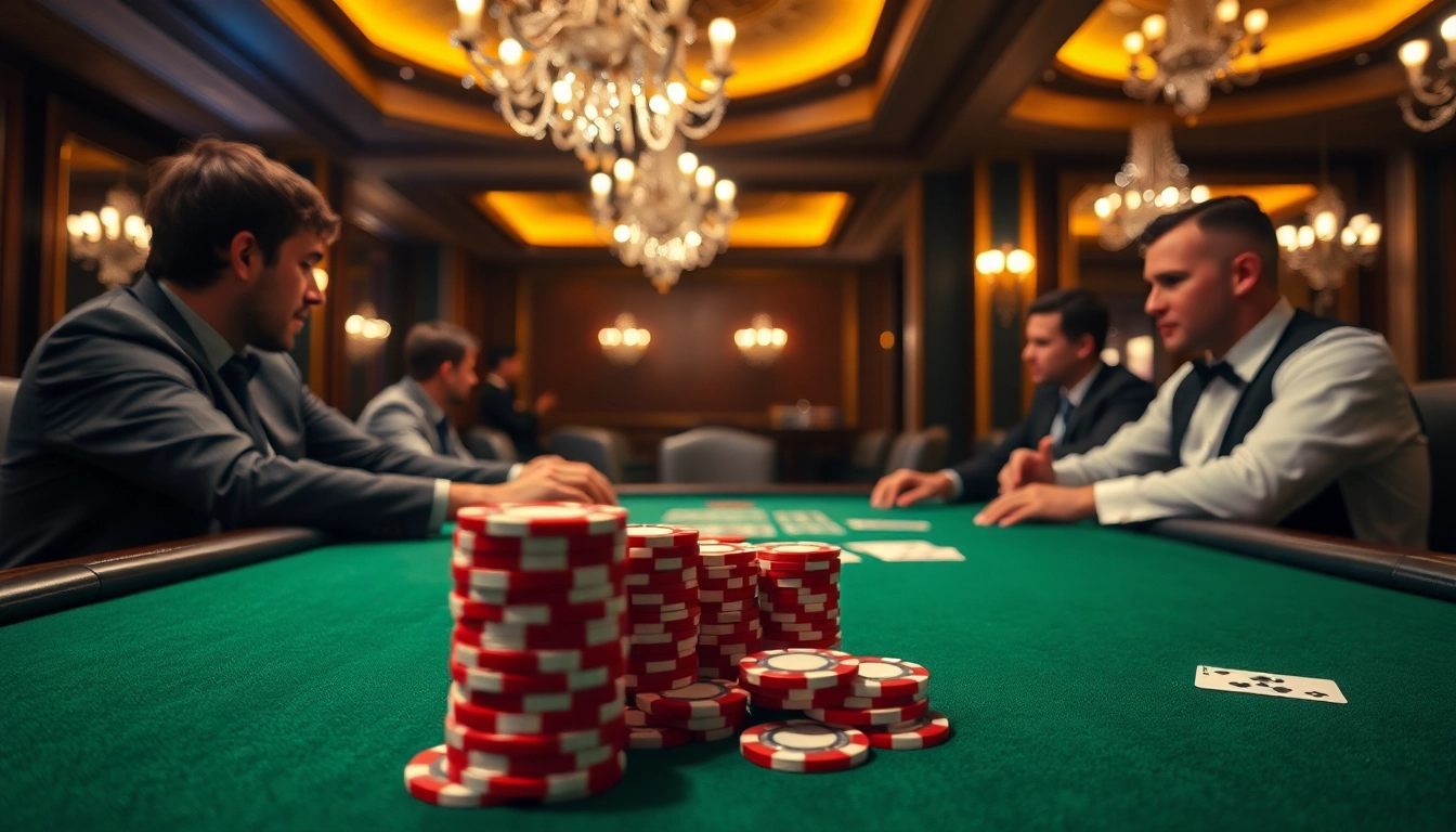 Engaging scene of players at a poker table representing cs2 gambling sites excitement.
