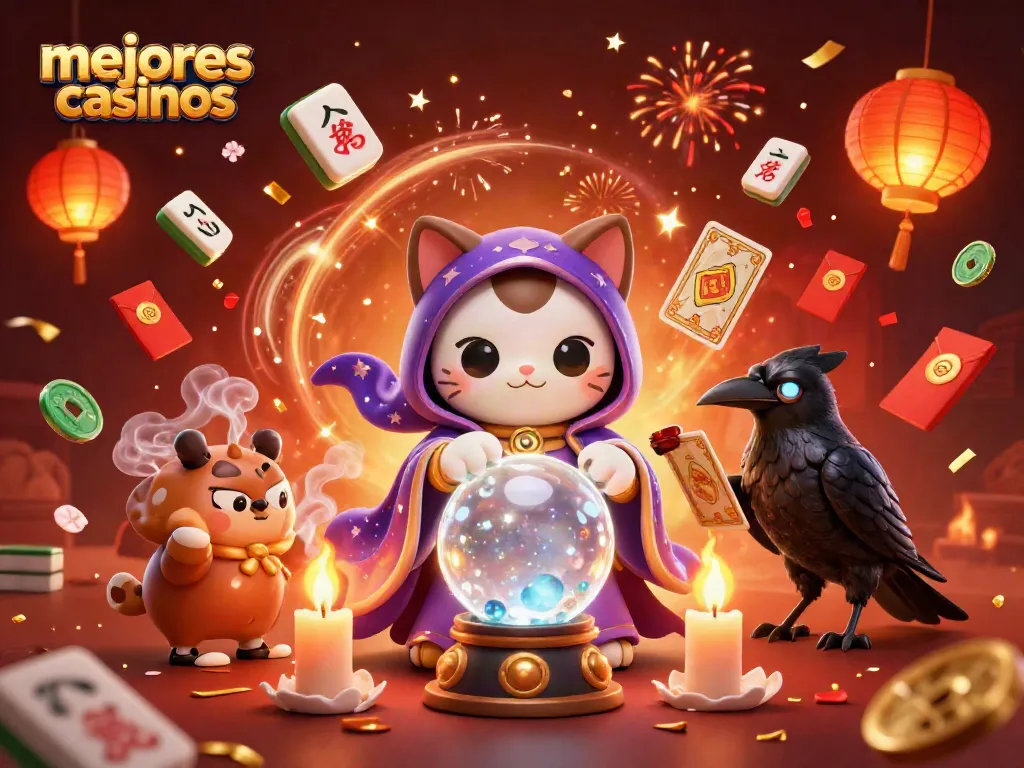 Disfruta de los mejores casinos con una ilustración vibrante y elementos de juego mágico.