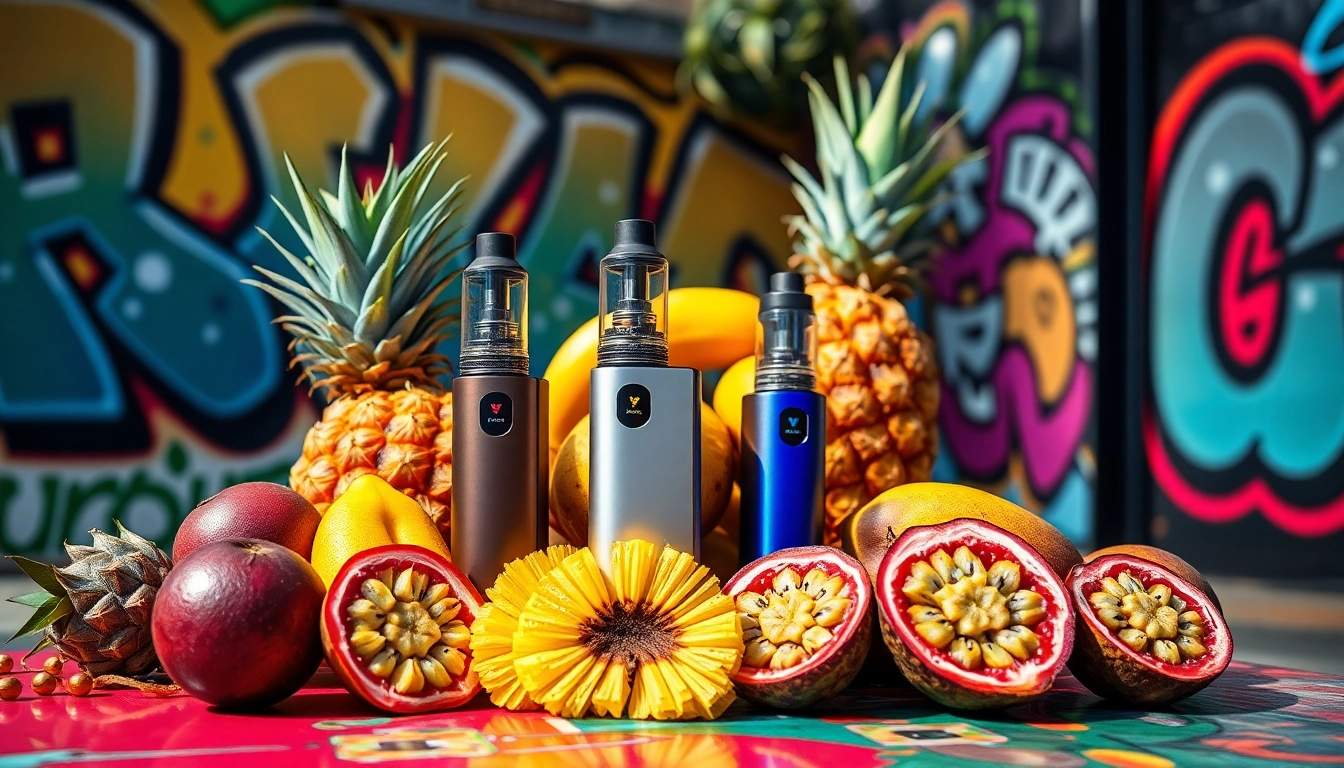 Catch the funky republic vape with vibrant fruits, showcasing lively urban energy and luxurious design.