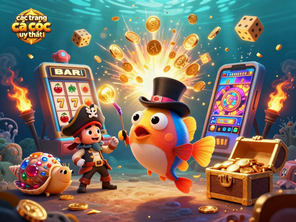 Các trang cá cược uy tín từ một thiết kế 3D hoạt hình với cá anglerfish quyến rũ và kho báu lấp lánh.