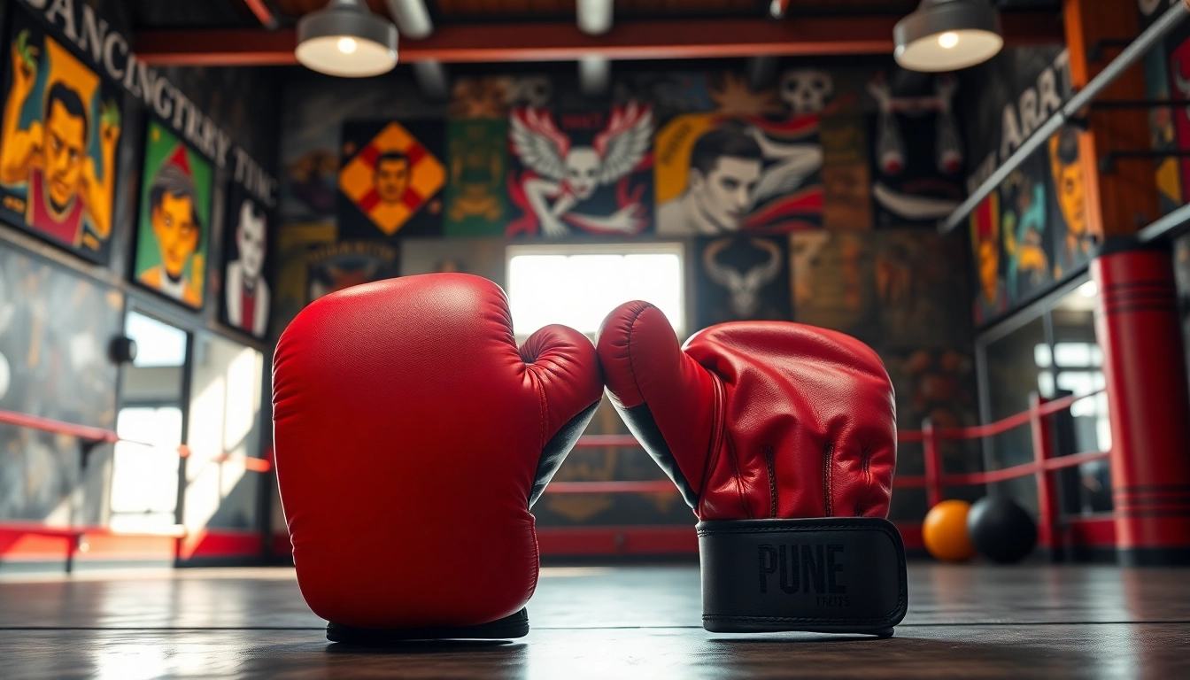 MMA gloves displayed prominently in a boxing gym, showcasing their design and quality.